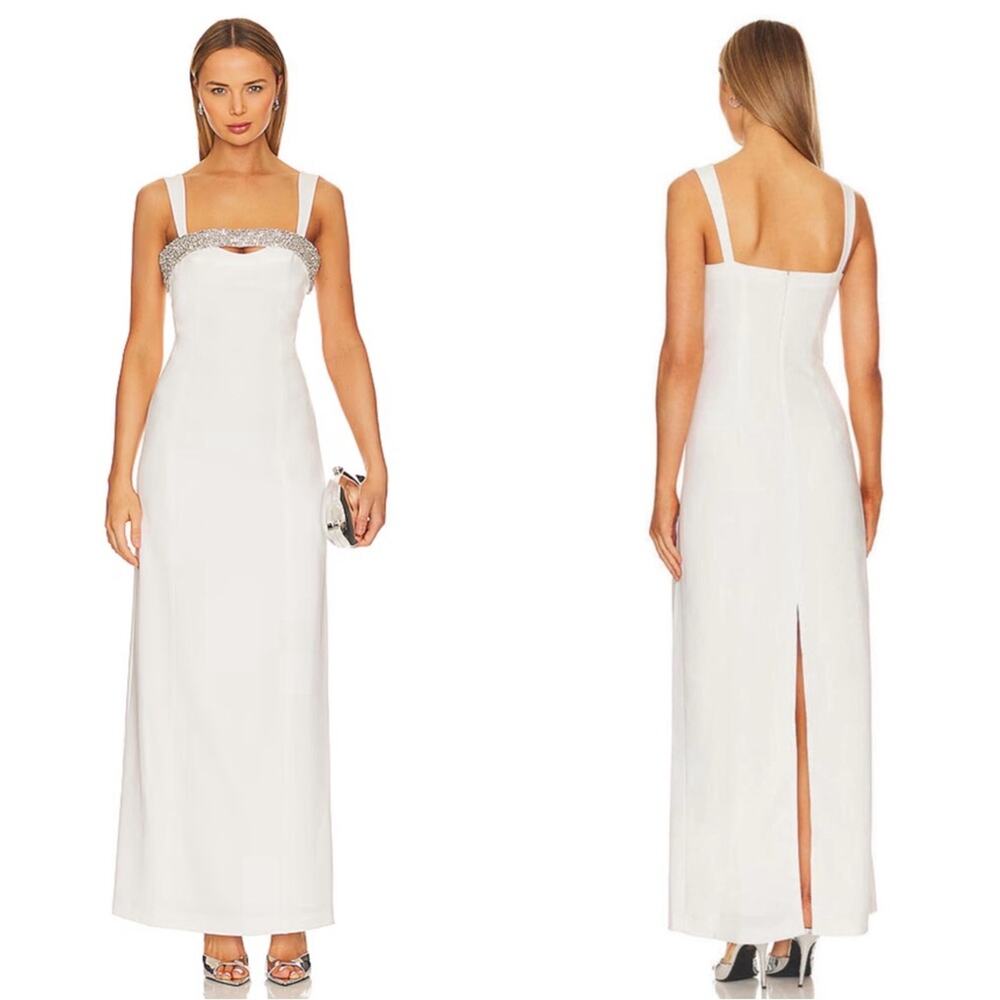 JONATHAN SIMKHAI Lennox Lenny Crystal Embellished Cutout White Maxi Dress Size 4